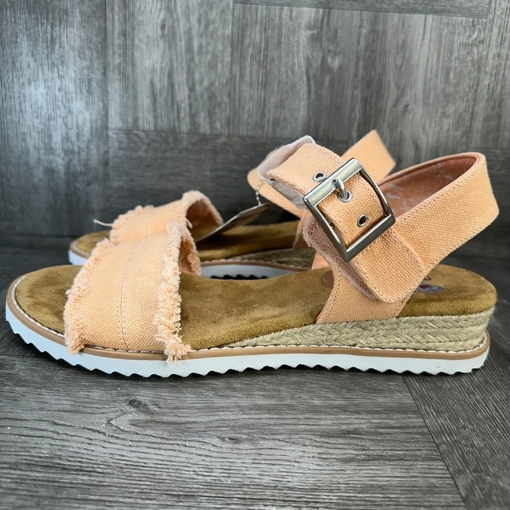 BOBS Skechers Desert Kiss Sandals Women 9 Canvas Frayed Boho NEW 113541/PCH